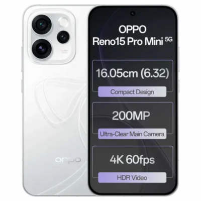OPPO Reno15 Pro Mini 5G (Glacier White, 12GB RAM, 256GB Storage)