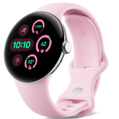 Google Pixel Watch 3 41mm Wi-Fi (Polished Silver Aluminium Case, Rose Quartz Active Band)