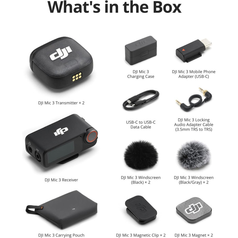 DJI Mic 3 Transmitters, Receiver, and Accessories Overview