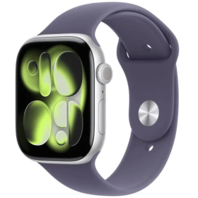 Apple Watch Series 11 (GPS) 42mm Silver Aluminum Case with Purple Fog Sport Band, S/M – Silver