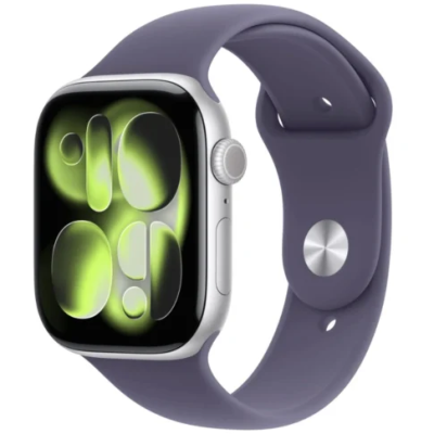Apple Watch Series 11 (GPS) 42mm Silver Aluminum Case with Purple Fog Sport Band, S/M – Silver