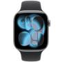 Apple Watch Series 11 (GPS+Cellular) 46mm Aluminum Case with Black Sport Band, S/M – Space Gray