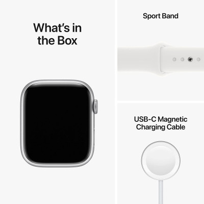 Apple Watch Series 8 GPS 45mm (Silver Aluminium, White Sport Band