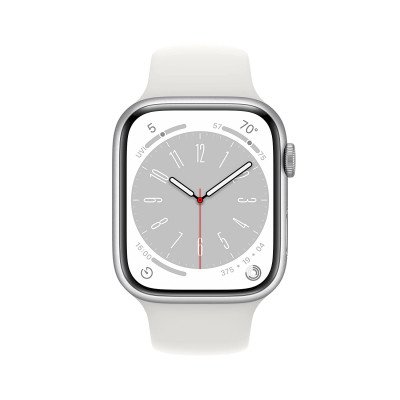 Apple Watch Series 8 GPS 45mm (Silver Aluminium, White Sport Band
