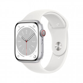 Apple Watch Series 8 - GPS 45 mm - Smart Watch w/ Silver Aluminium Case with White Sport Band